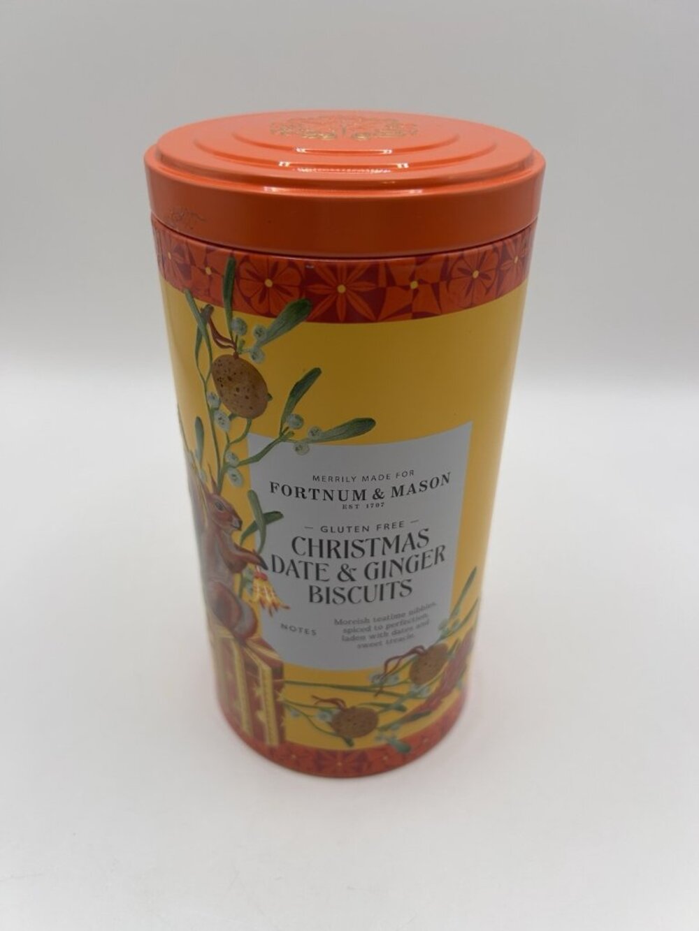 Fortnum & Mason Christmas Date Ginger Biscuit Tin Squirrel Empty 2024